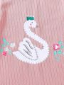 4pcs/Set Young Girls' Vintage Elegant Swan Pattern Printed Long Sleeve Tee And Leggings