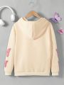 Girls' Casual Butterfly Pattern Hoodie With Kangaroo Pocket And Zipper, Autumn
