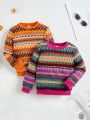 SHEIN Kids CHARMNG Toddler Girls' 2pcs/set Geometric Pattern Long Sleeve Sweatshirt