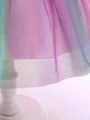 Toddler Girls' Sleeveless Unicorn Dress With 3d Flower Decoration And Multilayered Ribbon Skirt