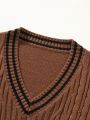 Manfinity Sporsity Men's Knitted Sweater Vest With Striped Trim And Decorative Twist Pattern