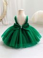 Baby Girl Sleeveless Party Dress With Big Bowknot Decoration On Back Waist