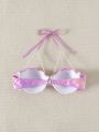SHEIN Swim SXY Laser Pearl Decor Necklace Strap Halter Bikini Top