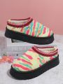 Stitching Detail Flatform Colorful Women Home Slippers
