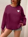 Plus Size Loose Fit Love Heart Pattern Drop Shoulder Sweatshirt