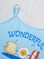 SHEIN Tween Girls' Knit Cartoon Egg Print Cami Top & Shorts Pajama Set