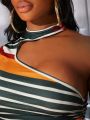 SHEIN Slayr Color Block Striped Cut Out Bodysuit