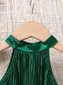 SHEIN Kids FANZEY Luxury Solid Color Halterneck Dress For Young Girls