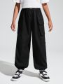 SHEIN Kids Academe Boys' Loose Fit Solid Color Elastic Cuff Sweatpants For School