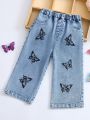 Baby Girls' Casual Butterfly Embroidered Denim Pants