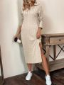 SHEIN LUNE Women'S Solid Color Ribbed Knit Side Slit Dress