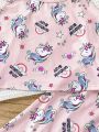 SHEIN Tween Girls' Sports Streetwear Unicorn & Letter Print Cami Top And Pants Pajama Set