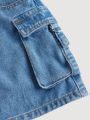 SHEIN Tween Girls' Denim Utility Skirt With Pockets