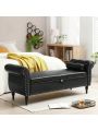 Modern Rolled Arm Storage Ottoman Bench, Multifunctional Storage Rectangular Sofa Stool, Leather Storage Benches for Bedroom Entryway Hallway Living Room