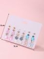 30pcs/set Girls' Bowknot, Heart & Flower Shaped Children's Earrings Set On Card