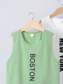 SHEIN Kids EVRYDAY 3pcs Tween Boys' Loose Fit Casual Round Neck Tank Tops With Letter Print