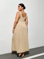 SHEIN Essnce Plus Size Women'S Spring And Summer Fashion Casual New Sleeveless Square Neckline Maxi Dress