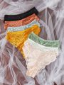 7pcs/set Women's Lace Solid Color Triangle Panties