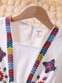 SHEIN Kids SUNSHNE Little Girls' Floral Print A-Line Dress With Square Neckline, Waist Belt And Tie Shoulder Straps, Perfect For Summer Beach Vacation