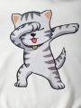 SHEIN Kids EVRYDAY Girls' Cartoon Cat Pattern Hooded Casual Sweatshirt