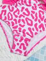 Big Girls' Leopard Print Splice Cross Design One-Piece Swimsuit