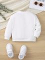 Baby Girls' Casual Cartoon Printed Long Sleeve Round Neck Sweatshirt, Suitable For Autumn And Winter