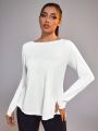 SHEIN Daily&Casual Solid Color Long Sleeve Thumb Hole Sports T-Shirt