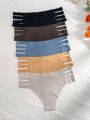 5pcs Plain Color Hollow Out & Triangle Detail Underwear With Cutout Sides