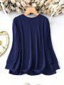 SHEIN LUNE Plus Size Solid Color Round Neck Long Sleeve T-shirt