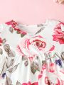 Baby Girls' Floral Print Short Sleeve T-Shirt And Pants Casual Simple Comfortable Outfit