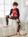 SHEIN Tween Boys' Slim Fit Casual Hamburger Print T-shirt And Long Pants Homewear Set