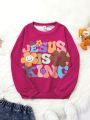SHEIN Kids SPRTY Girls' (Youth) Casual Street Style Letter Print Sweatshirt