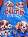 Baby Boys' Spring Knitted Color-Blocking & Cute Puppy Print Romper For Casual Wear