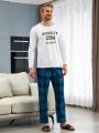 Men'S Letter Print Top And Checked Pants Homewear Set