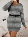 SHEIN Privé Plus Size Tie Dye Cable Knit Drop Shoulder Sweater Dress Without Belt
