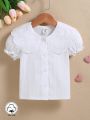 Baby Girl Romantic And Lovely White Casual Lace Blouse For Spring And Summer. Suitable For Going Out, Gathering, Holiday, Party, Festival