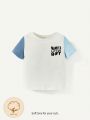Cozy Cub Baby Boy Casual Color Block Letter Print Round Neck T-Shirt