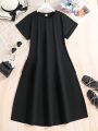 Teen Girl Casual Loose Solid Color Dress