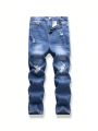 Teenage Boys' Casual Distressed Washed Skinny Jeans