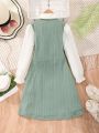 Tween Girl Letter Patched Flounce Sleeve 2 In 1 Dress