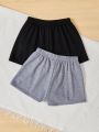 SHEIN Kids EVRYDAY Teen Girls' Knitted Solid Color Loose Fit Casual Shorts 2pcs/Set