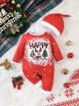 Baby Boy Christmas Print Jumpsuit & Hat