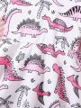 SHEIN Kids QTFun Girls' Dinosaur Print Flare Sleeve Princess Dress With Elastic Waistband, Perfect For Spring/summer Festivals, Holiday Parties