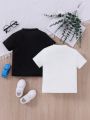 SHEIN Kids EVRYDAY Young Boy's Simple & Comfortable Letter Printed Casual 2pcs T-Shirt Set For Summer
