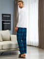 Men'S Letter Print Top And Checked Pants Homewear Set
