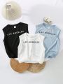 SHEIN Kids EVRYDAY 3pcs/Set Young Boys' Casual & College Style Simple Letter Print Mesh Breathable Wide Shoulder Tank Tops, Perfect For Both Outwear And Innerwear, Suitable For Outdoor Activities, School, Vacation And Sports, In Spring And Summer