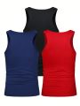 Manfinity Men's Solid Color Sleeveless Vest, Multi-pack