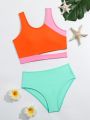Girls' (Big) Color Block Swimsuit Set