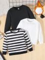 SHEIN Kids EVRYDAY 3pcs/set Toddler Boys' Casual Comfortable Solid Color Sweatshirt And Striped Sweatshirt With Round Neckline