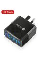 1pc Black Uk Plug 30w Usb Charger With Quick Charge3.0 & 6 Usb Ports Compatible With Iphone, Xiaomi, Samsung And Other Multi-port Mobile Phone Charging Adapters